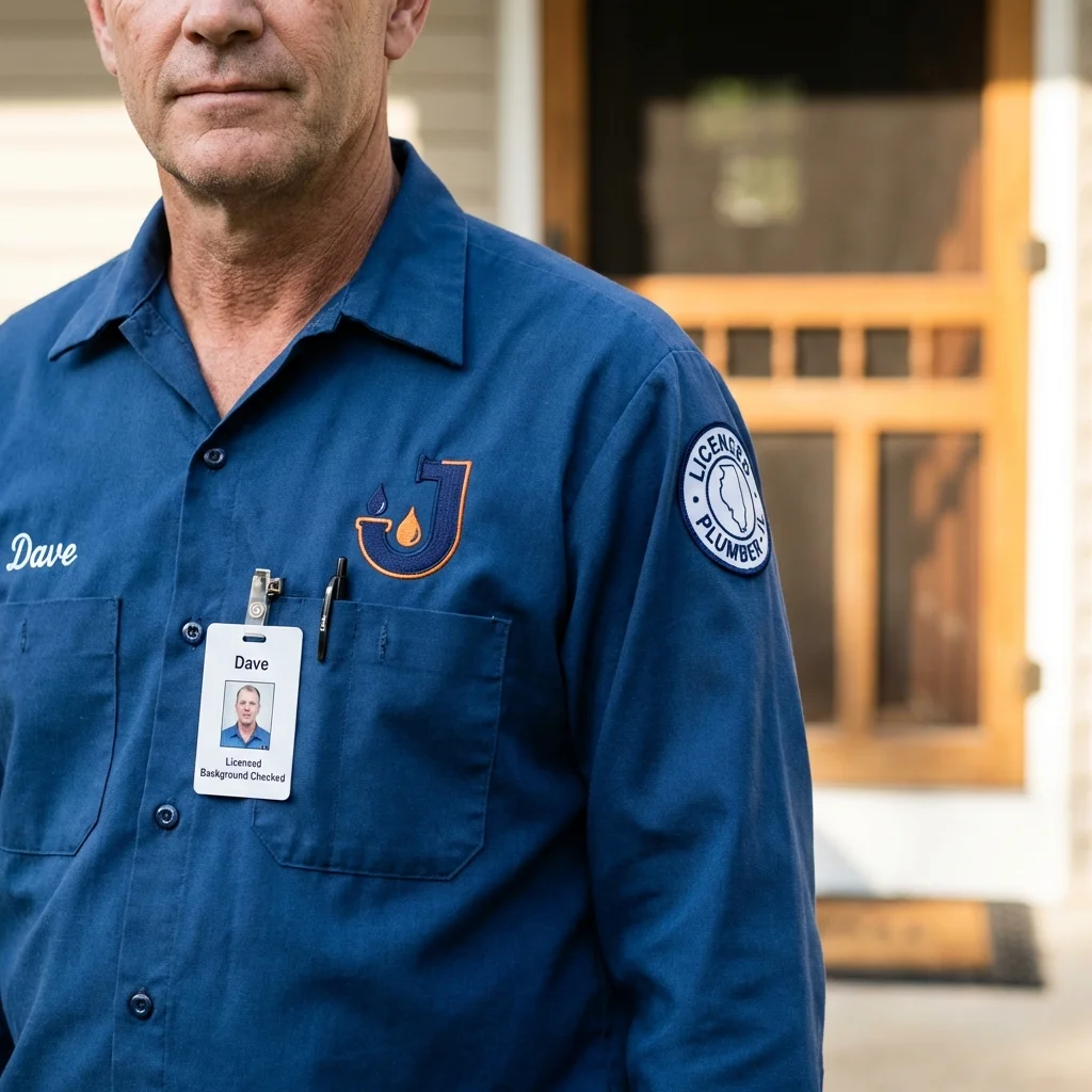 Licensed plumber showing ID badge in Key Biscayne, FL