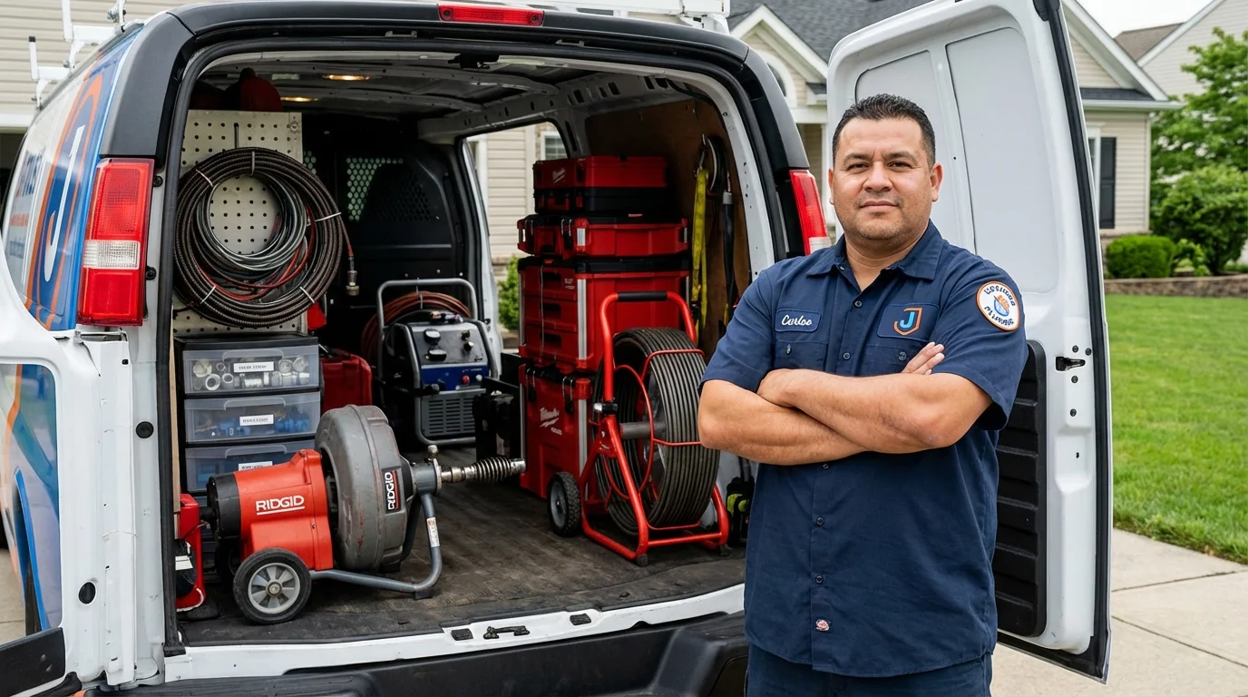 Professional drain cleaning equipment and Johns Plumbing LLC plumber in Key Biscayne