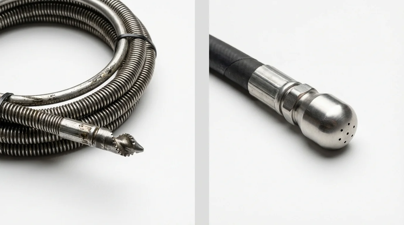 Drain snake cable and hydro jetting nozzle used for drain cleaning in Key Biscayne, FL